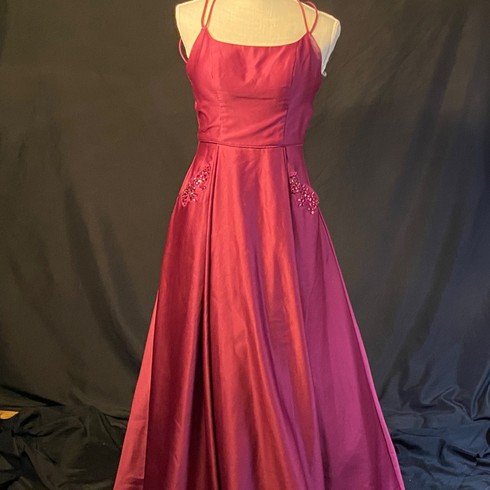 Blondie Nites Deep Fuchsia Satin Prom Gown